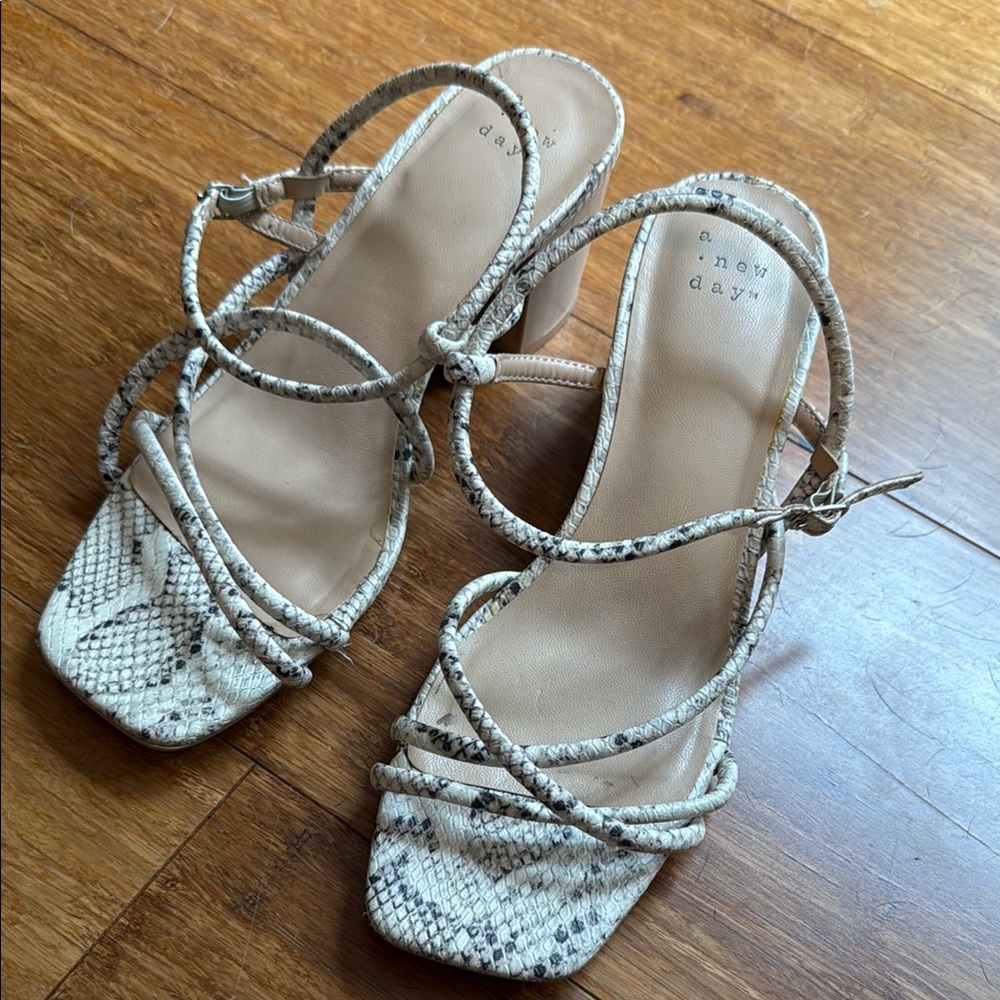 A New Day Women's Snakeskin Strappy Sandals - Cream